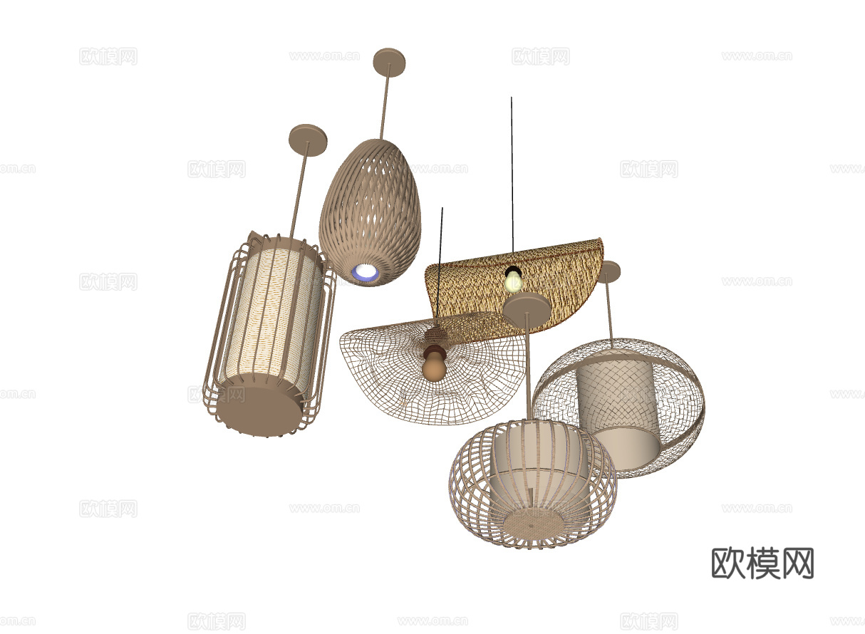 吊灯 中式吊灯 藤编吊灯 装饰灯su模型