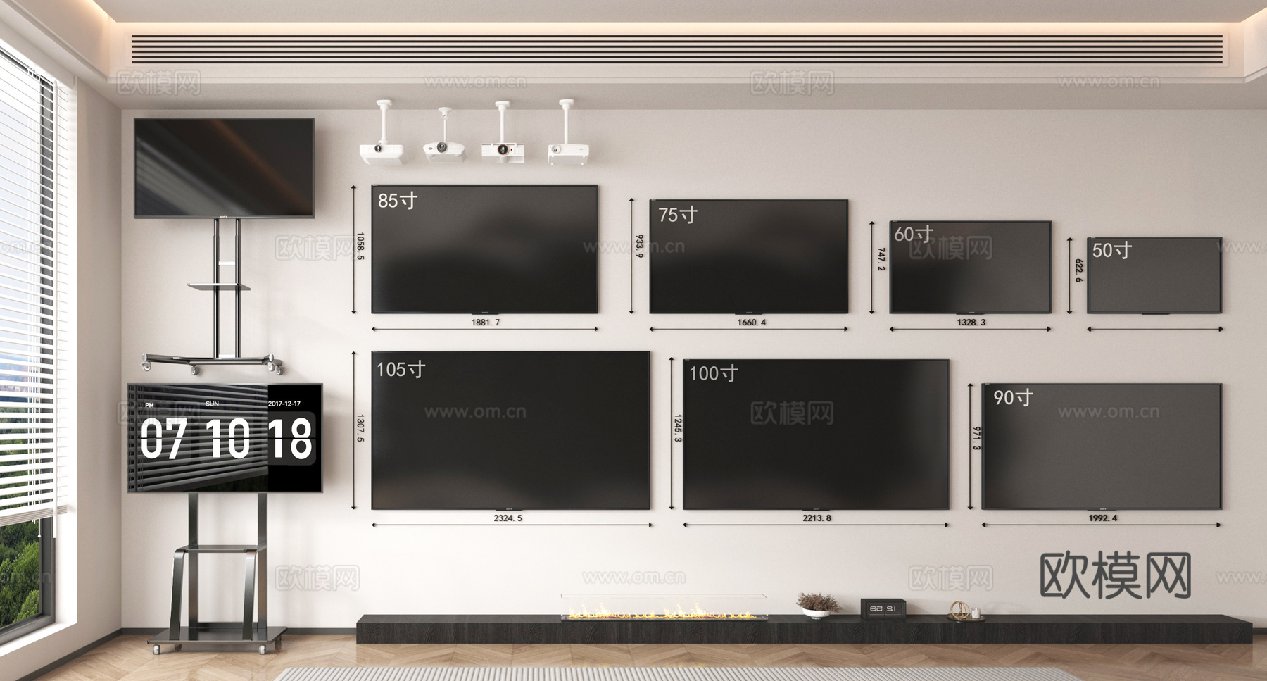 现代液晶电视 壁挂式电视 大屏电视 支架电视3d模型下载