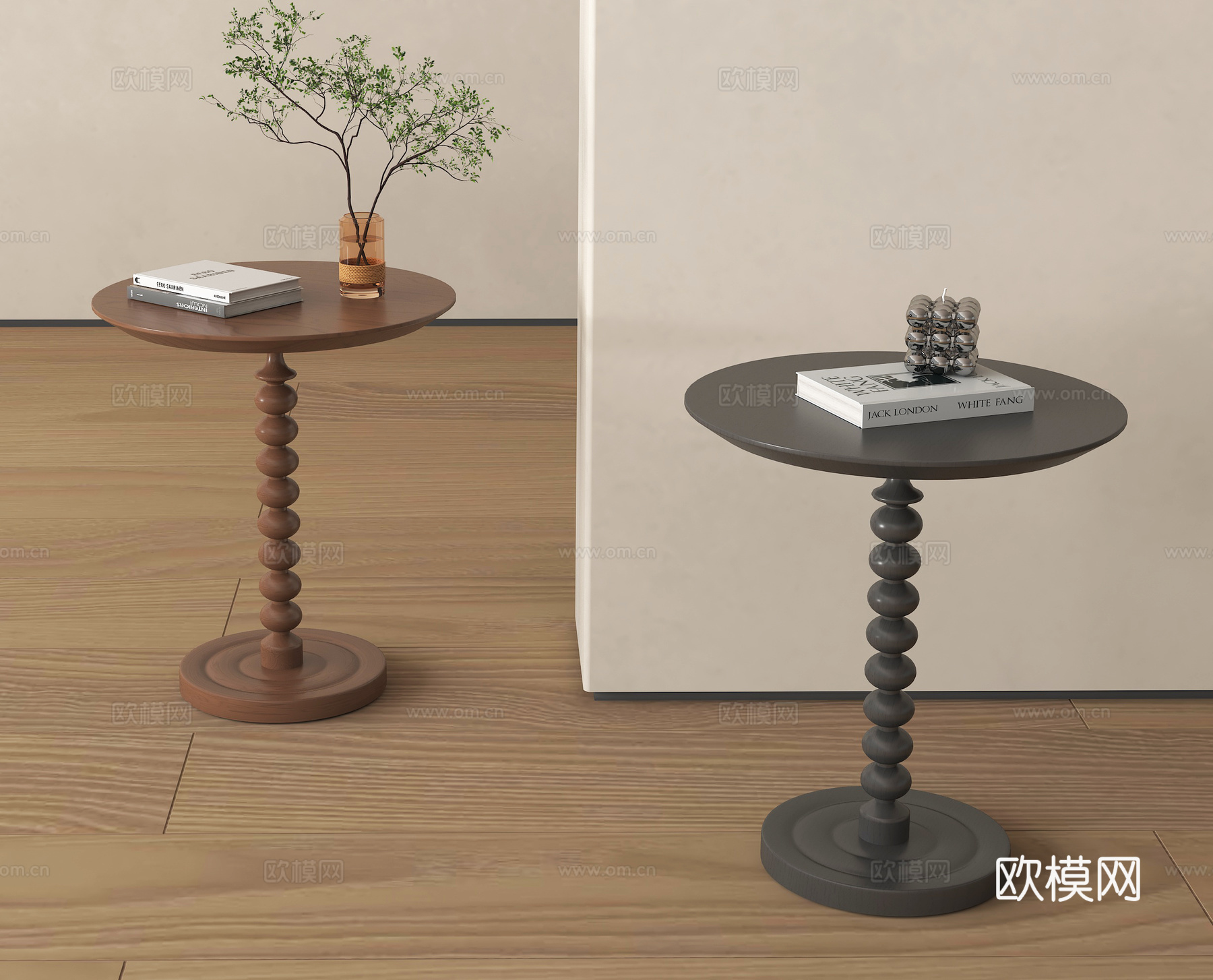 法式边几 实木边几 金属 圆几 摆件su模型