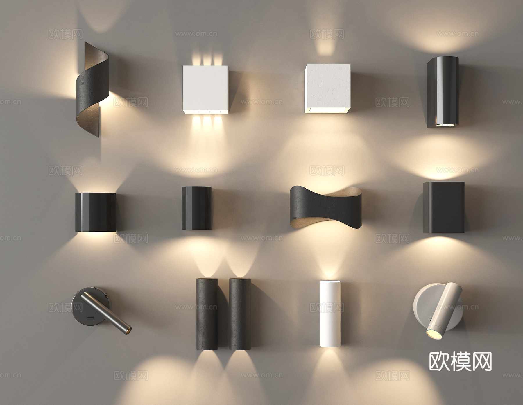 现代简约壁灯 方盒壁灯墙灯 过道灯走廊灯su模型
