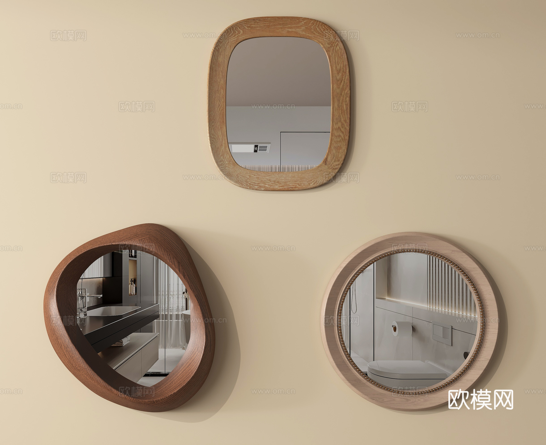 中古风镜子 化妆镜 装饰镜 落地镜su模型