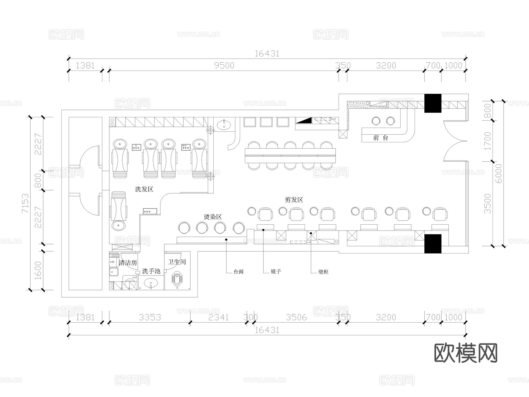 40套理发店美容美发店发廊CAD施工图cad施工图cad施工图