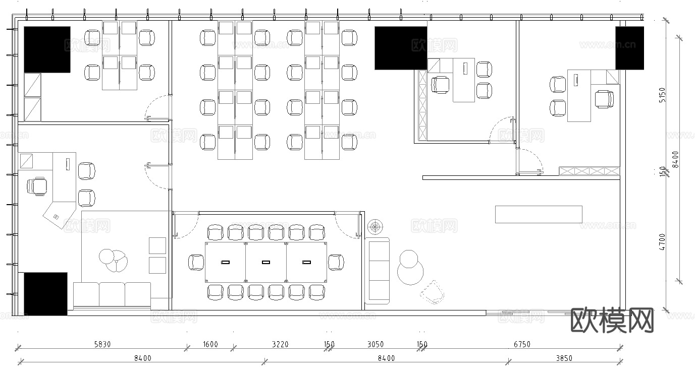 240平办公室 最新平面施工图合集cad施工图