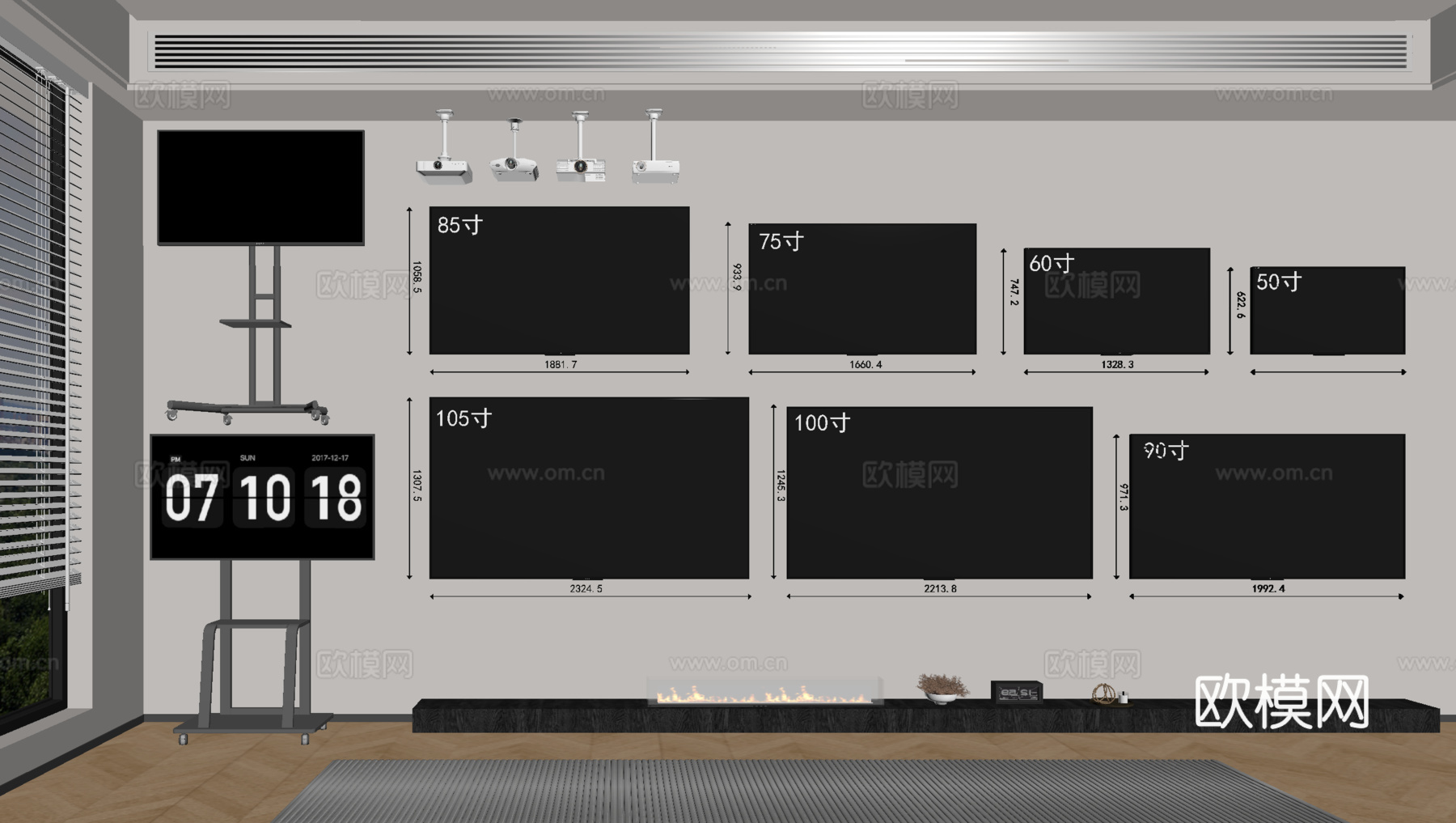 现代液晶电视 壁挂式电视 大屏电视 支架电视su模型