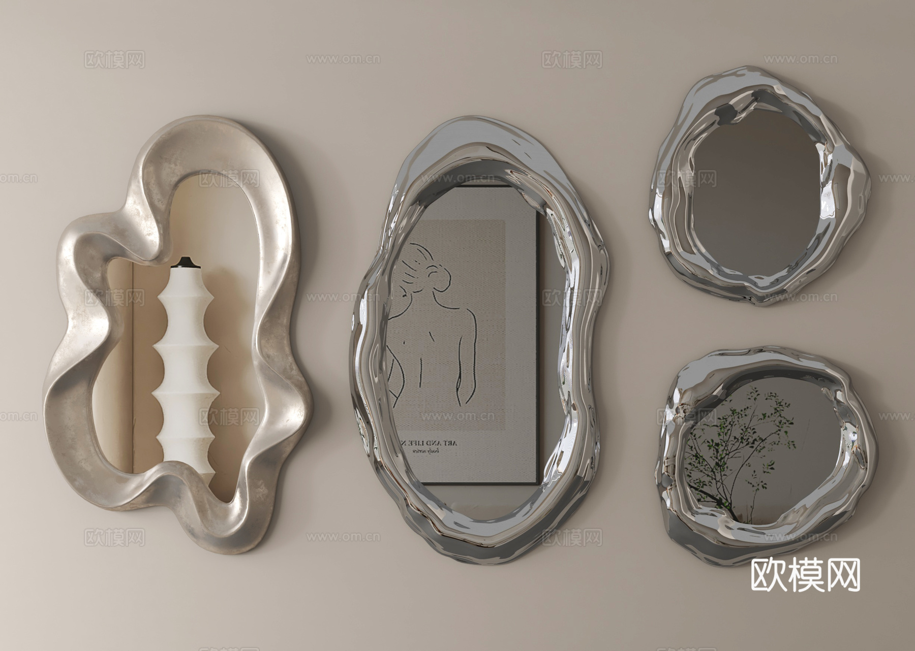 现代极简镜子 化妆镜 浴室镜 异形镜su模型