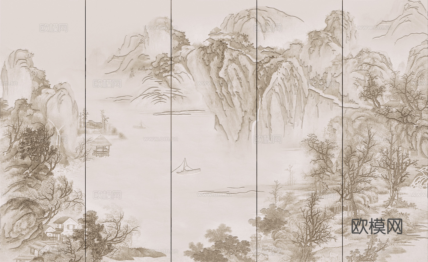 中式新中式山水意境壁纸壁画 山水硬包装饰画下载