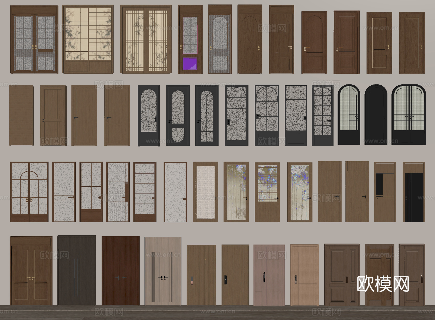 中古门组合 单开门 卧室门 子母门 对开门 玻璃门su模型