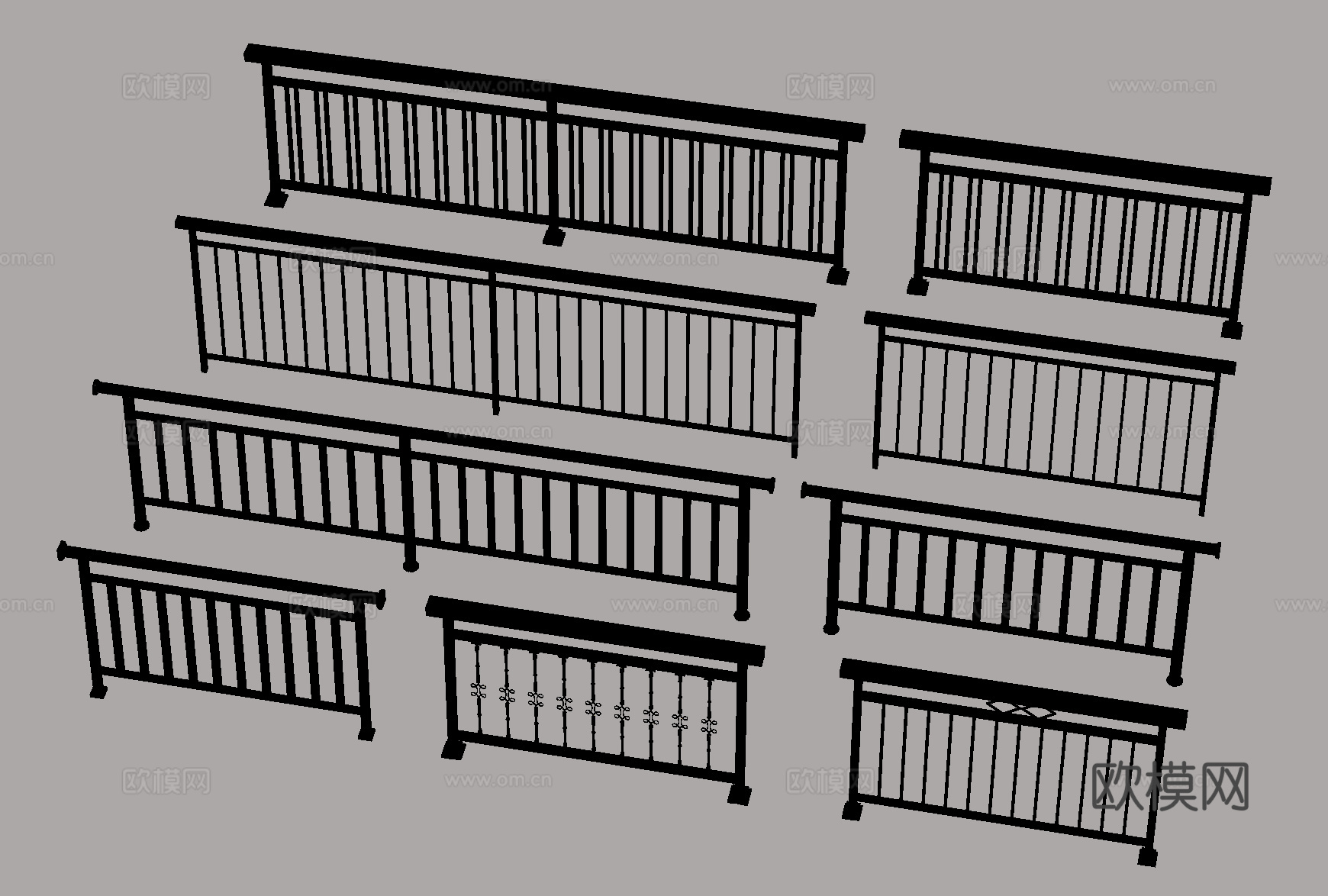 现代栏杆防护栏 铁艺栏杆 阳台护栏su模型