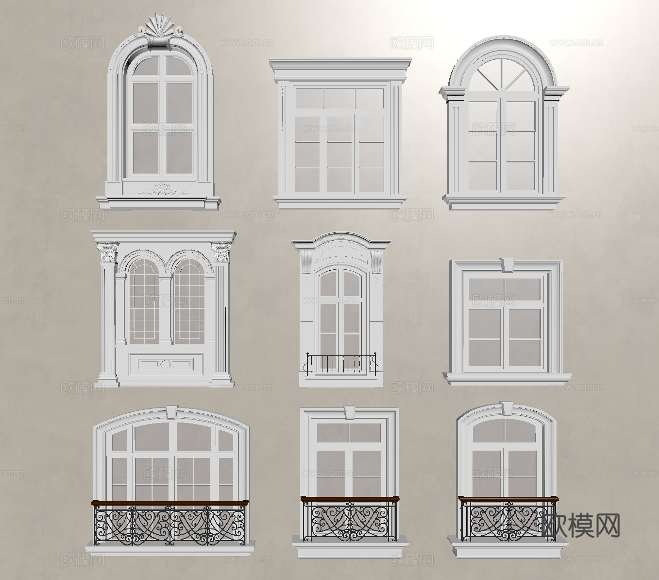欧式窗户组合 阳台窗 落地窗su模型