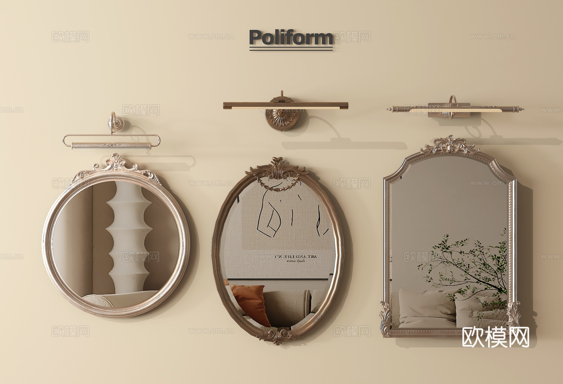 法式镜子 浴室镜 化妆镜  装饰镜su模型