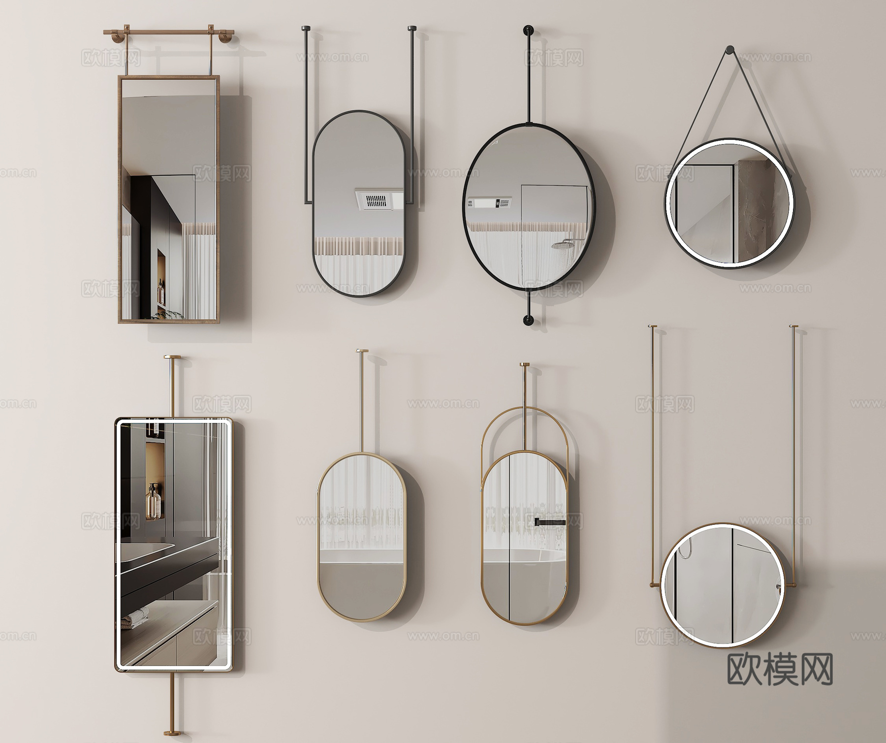 现代镜子 卫浴镜 装饰镜 化妆镜 全身镜su模型