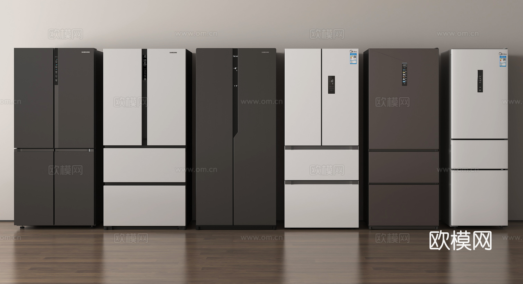 现代冰箱 双开门冰箱 三开门冰箱 四开门冰箱su模型