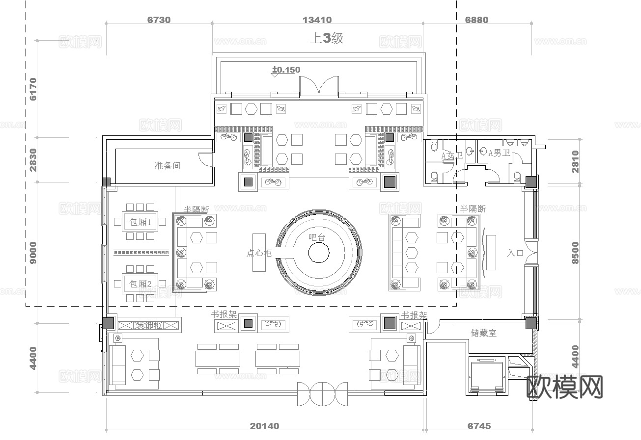 200咖啡店 最新平面施工图合集cad施工图