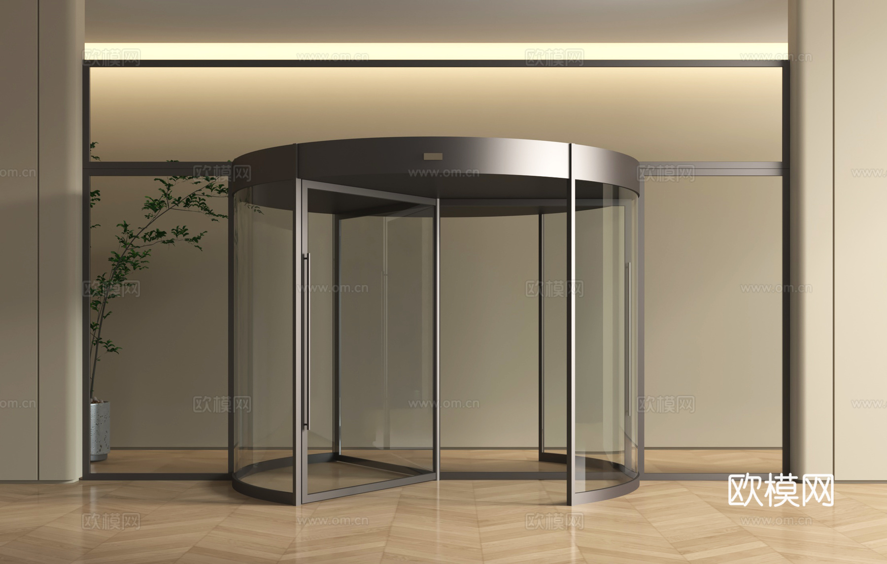 现代玻璃旋转门 大堂门 感应门电动门 自动旋转门su模型