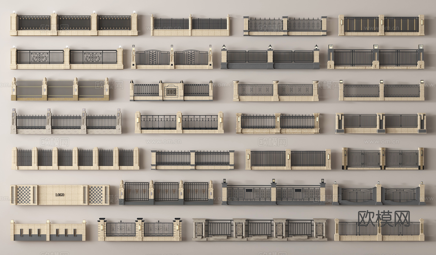 现代围栏护栏 围墙 别墅围墙 小区围墙su模型