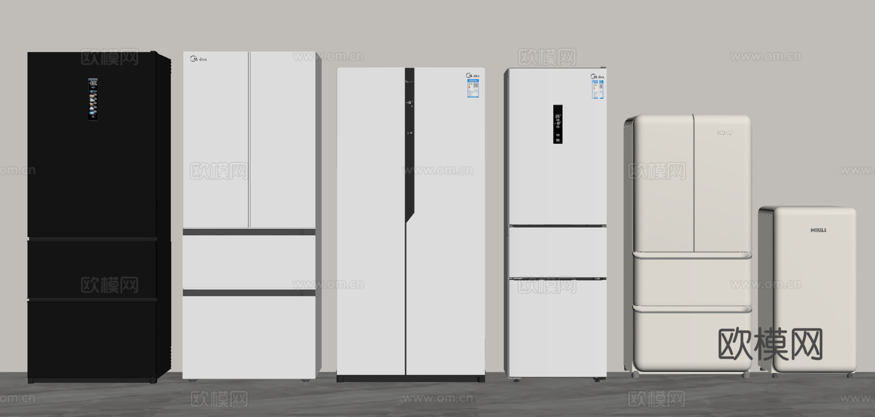 现代冰箱 四门冰箱 双开门冰箱su模型