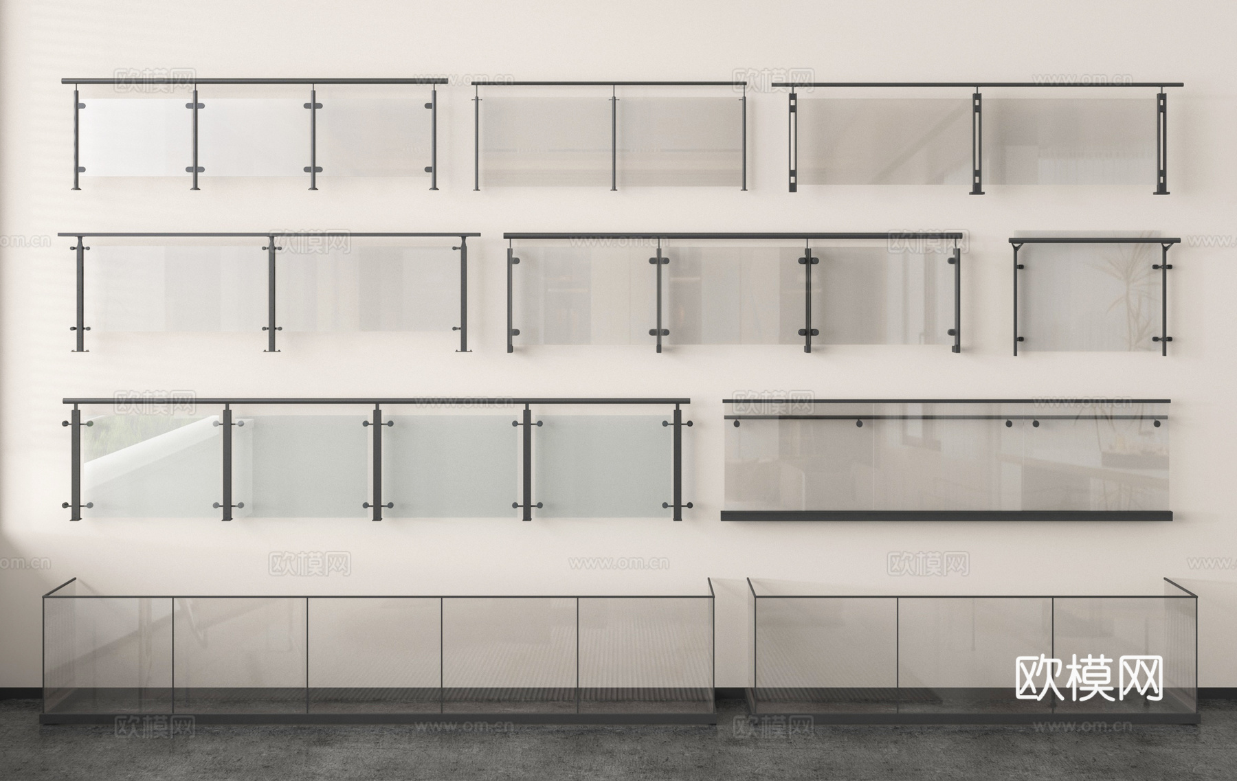 现代护栏 玻璃栏杆 玻璃护栏 栏杆 阳台护栏su模型