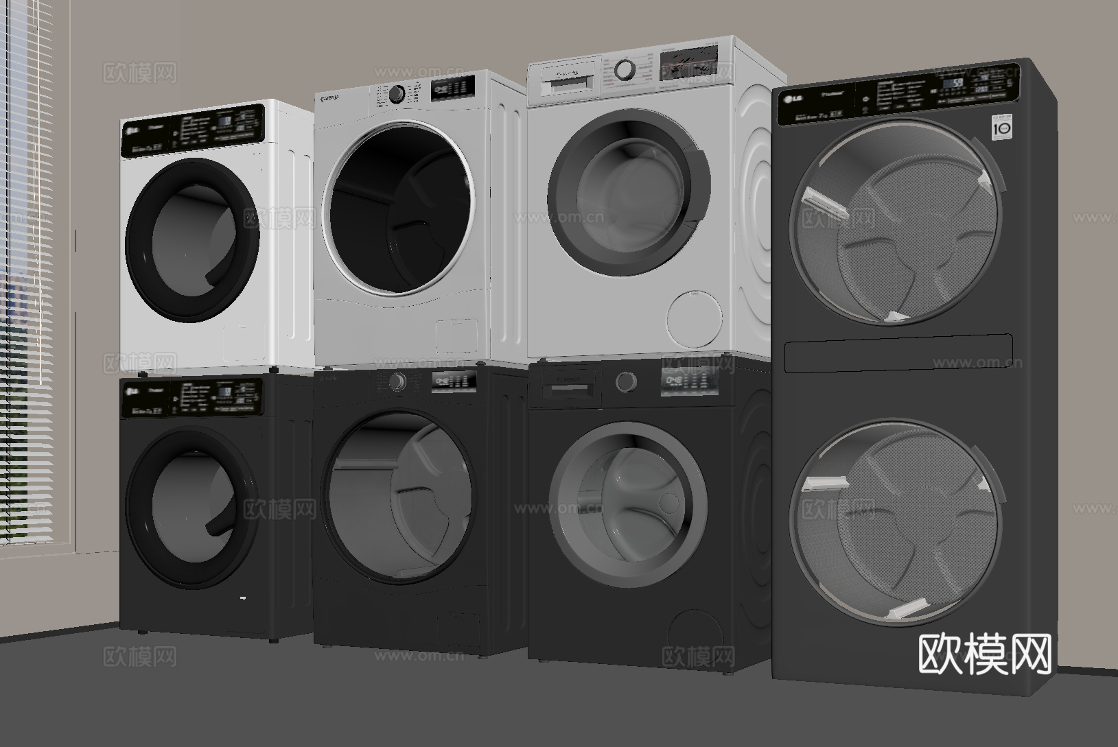 现代洗衣机 烘干机  洗烘一体机su模型