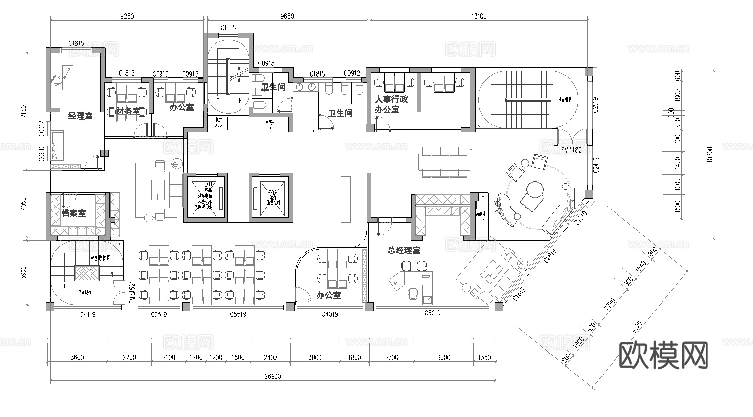 300平办公室 最新平面施工图合集cad施工图
