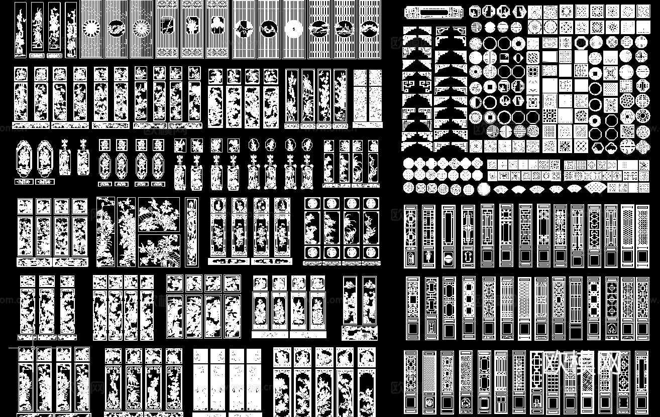 中式屏风隔断窗花木门cad施工图