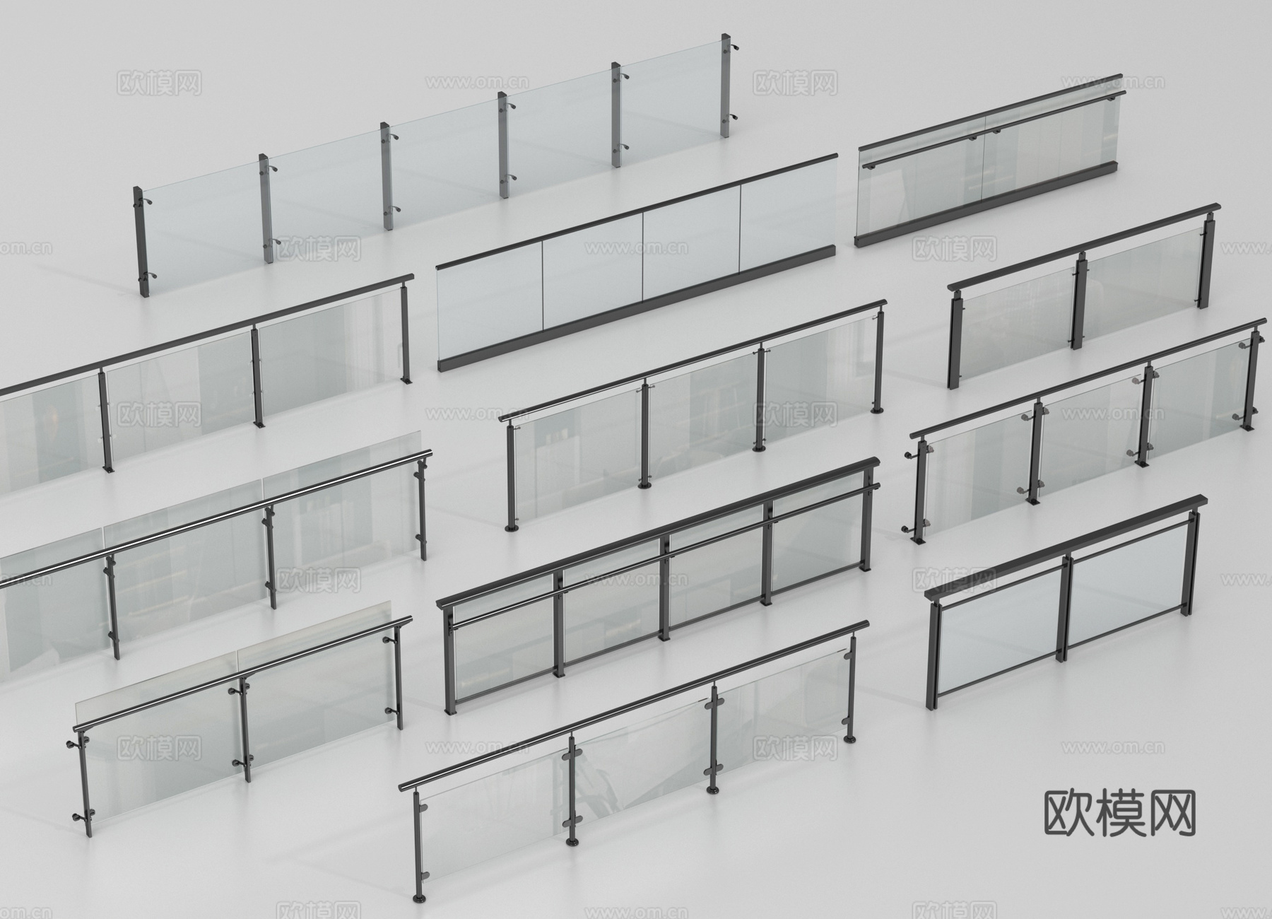 现代玻璃栏杆 围栏 护栏 阳台围栏 扶手3d模型下载