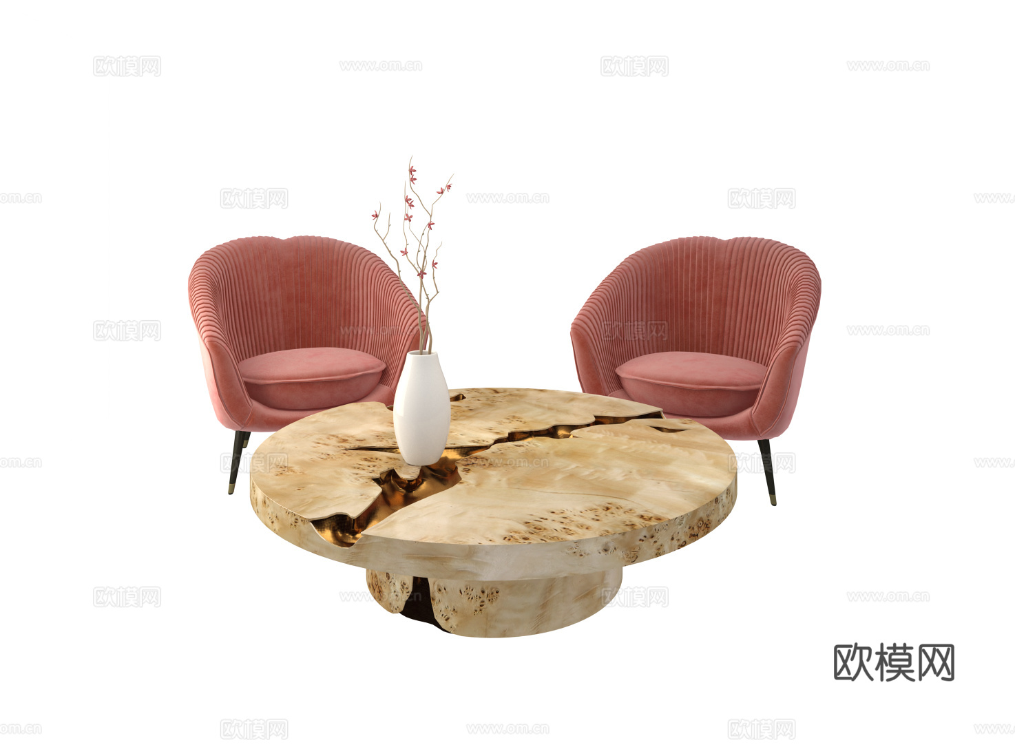 现代布艺单人沙发茶几组合3d模型下载（渲染图3）