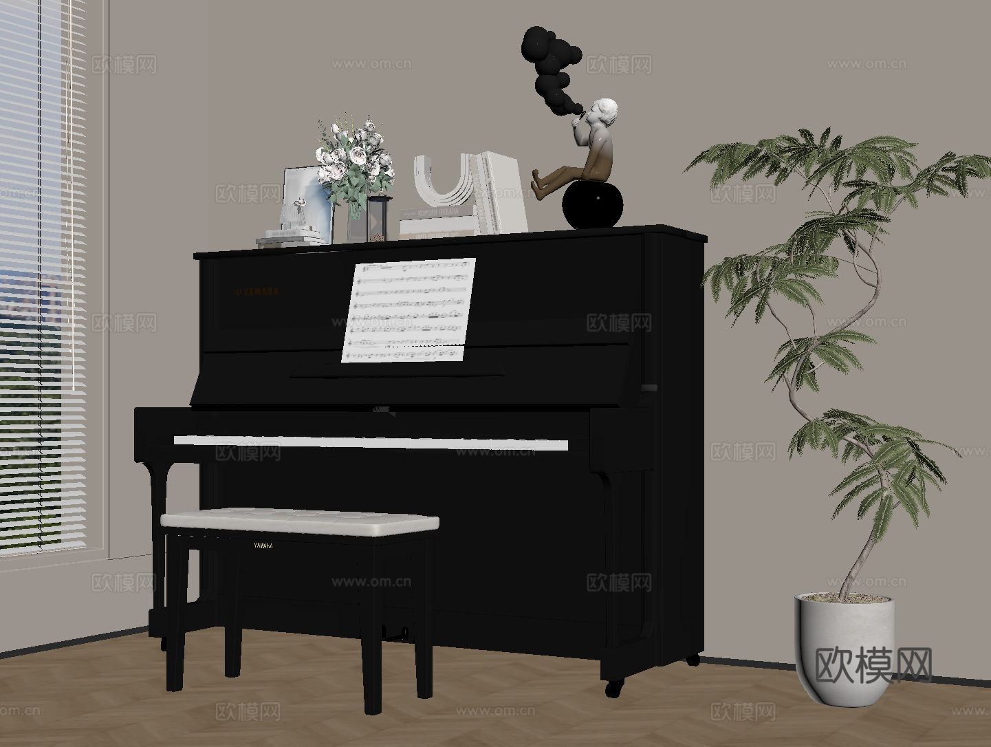 现代钢琴 乐器 琴凳su模型