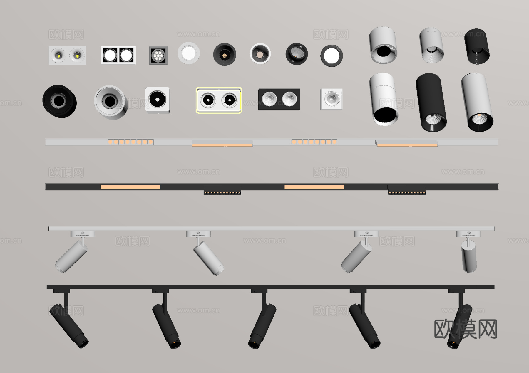 现代筒灯射灯 明装筒灯 轨道式筒灯射灯 嵌入式筒灯射灯 线su模型