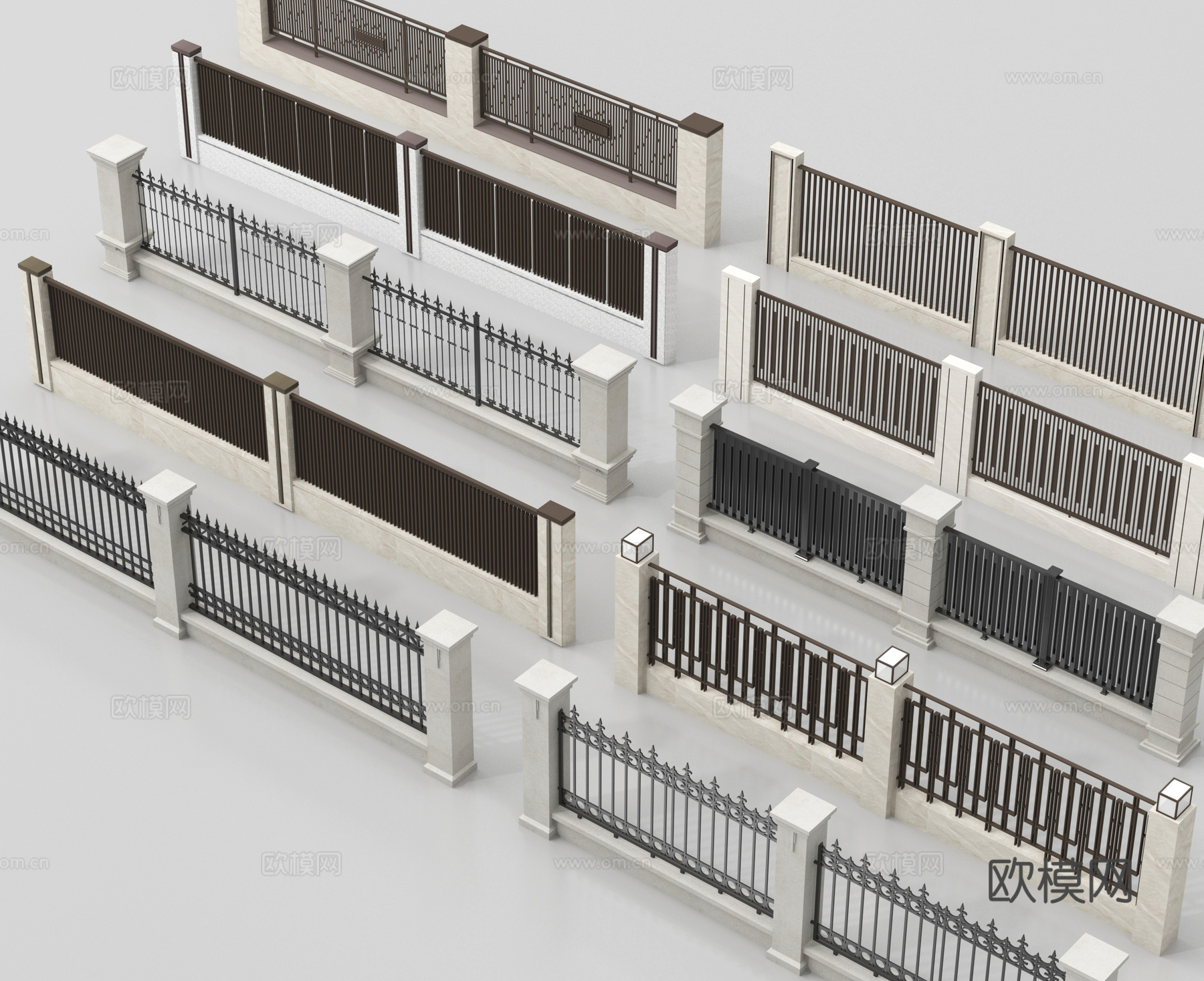 现代围墙 小区围墙 住宅围墙景墙 庭院墙su模型