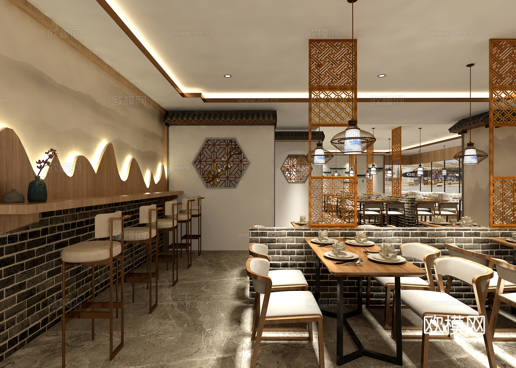 禅意中式餐厅3d模型下载（渲染图3）