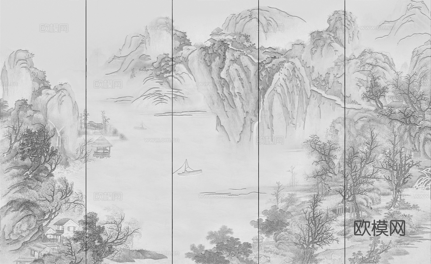 中式新中式山水意境壁纸壁画 山水硬包装饰画下载