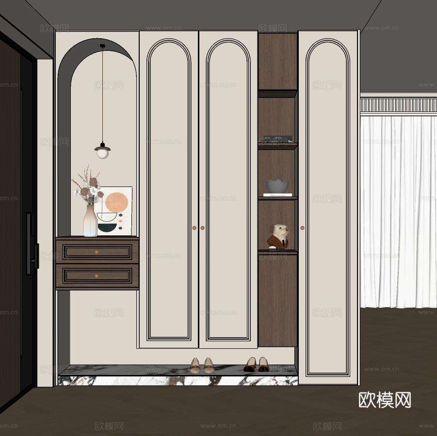法式入户玄关鞋柜  玄关装饰柜 鞋柜装饰柜 玄关柜su模型