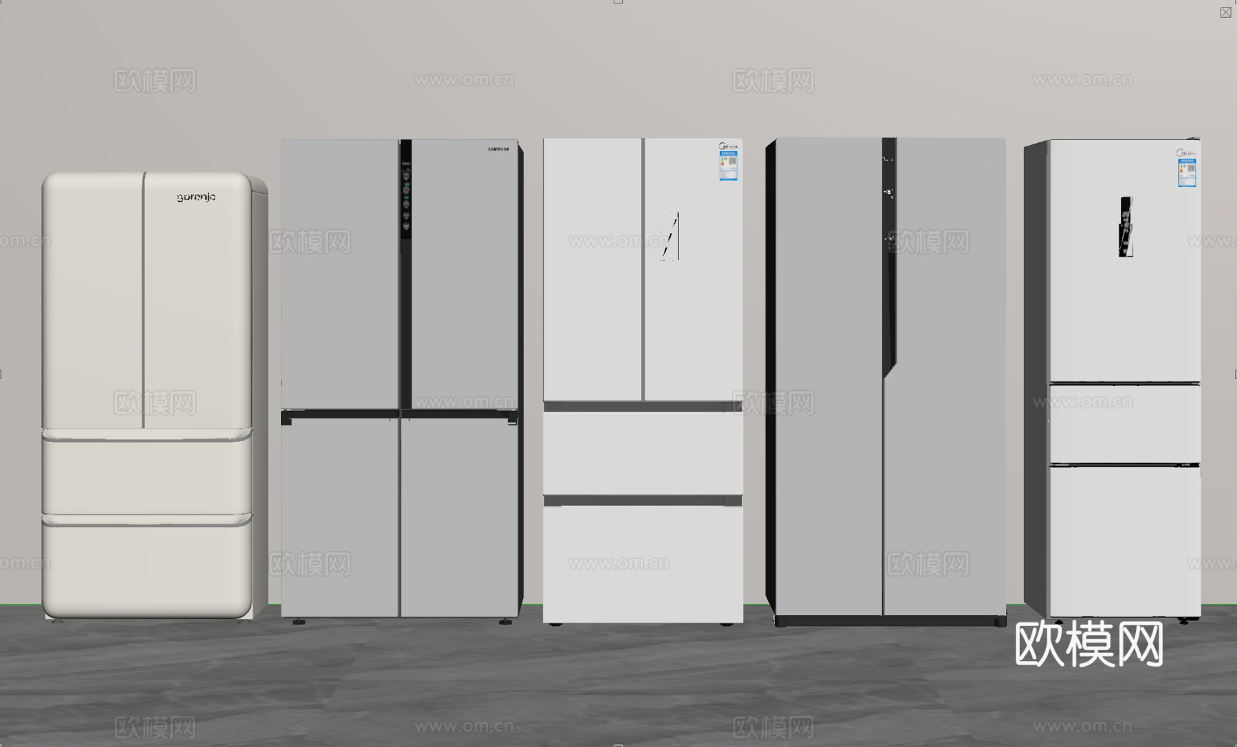 现代冰箱 四门冰箱 十字门冰箱su模型