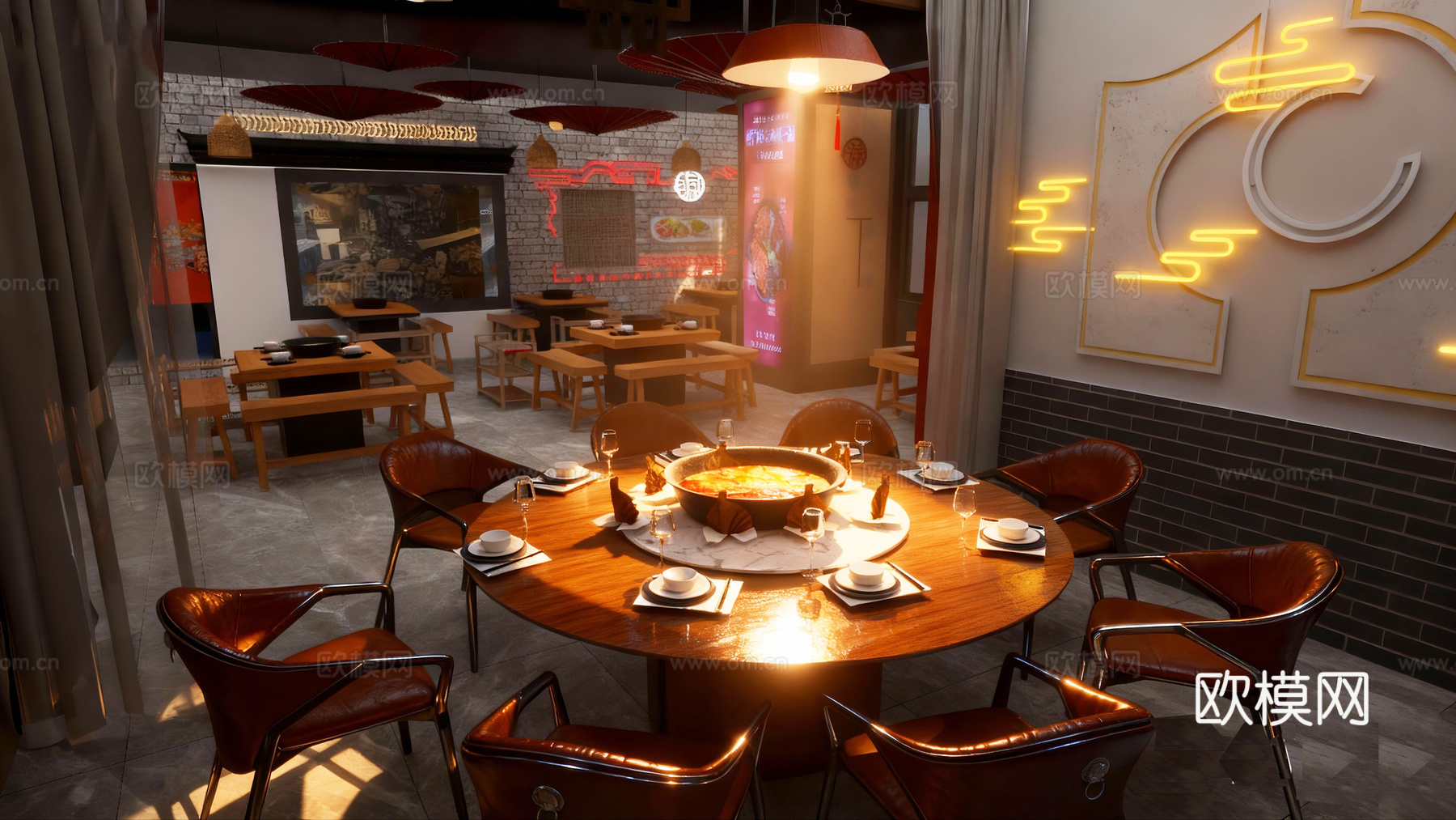 新中式重庆火锅店su模型