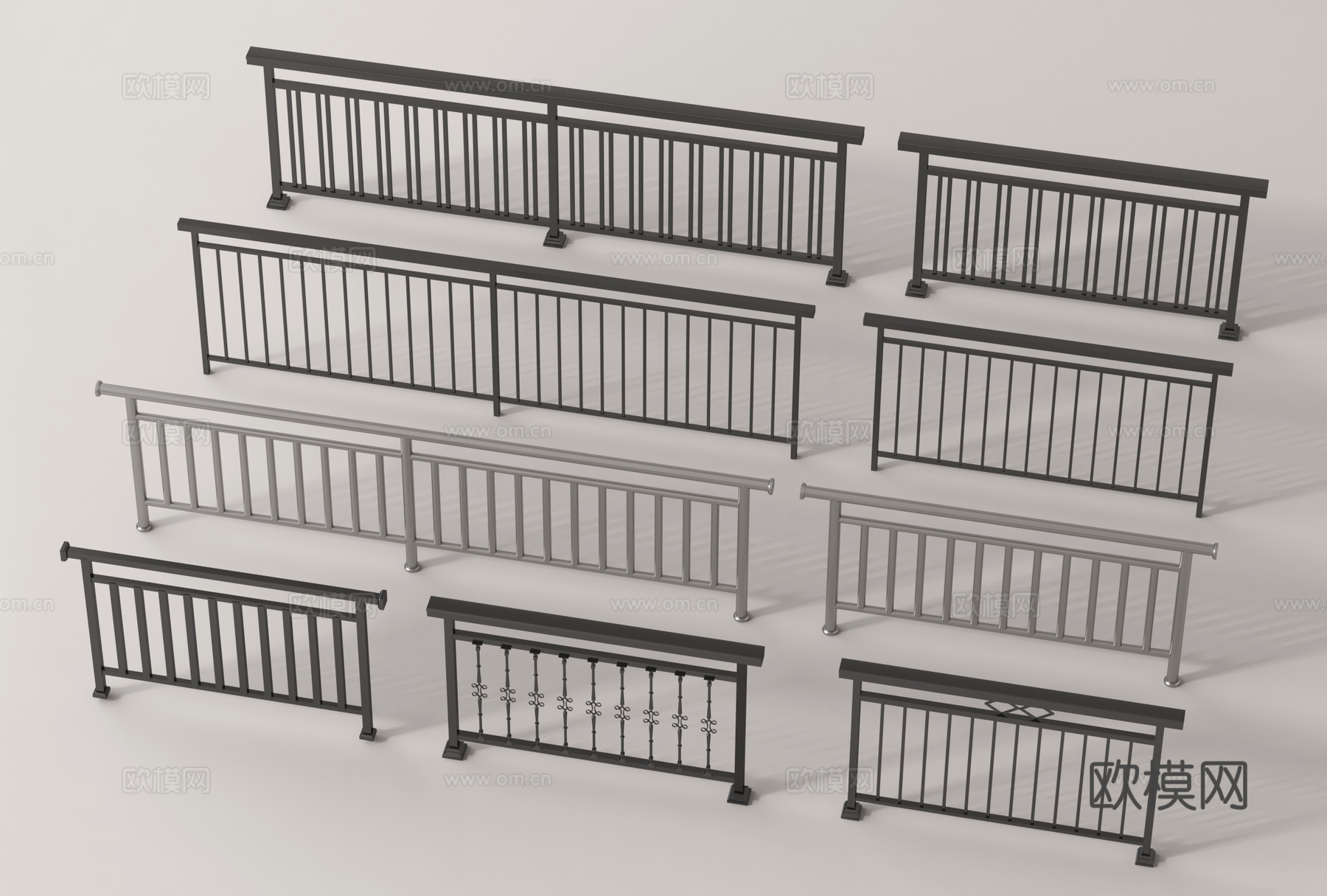 现代栏杆防护栏 铁艺栏杆 阳台护栏su模型