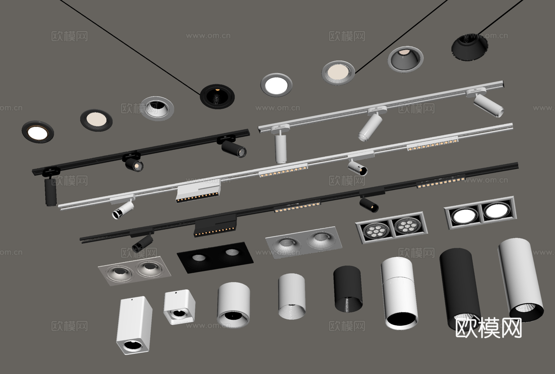 现代筒灯射灯 明装筒灯 轨道式筒灯射灯 嵌入式筒灯射灯su模型
