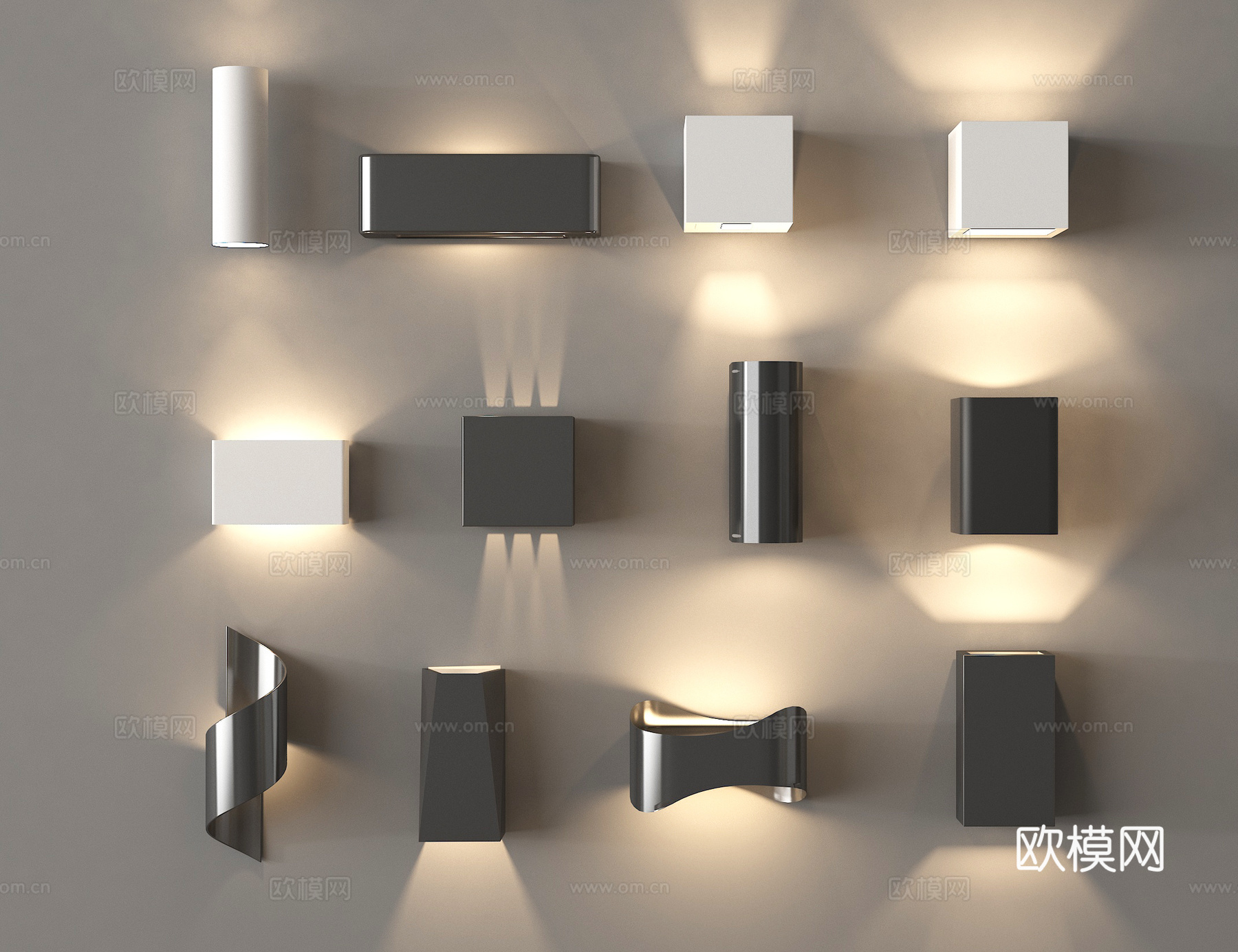 现代简约壁灯 方盒壁灯墙灯 过道灯走廊灯su模型