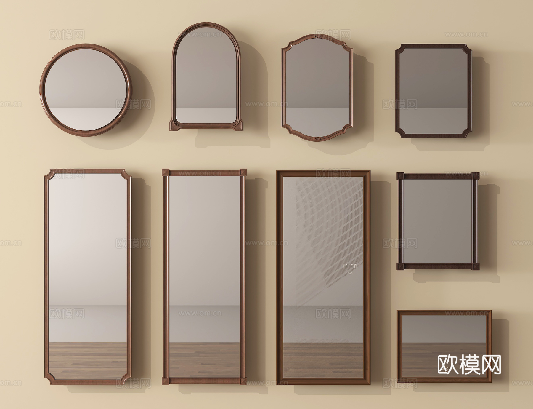 中古侘寂风镜子 化妆镜  装饰镜 落地镜su模型