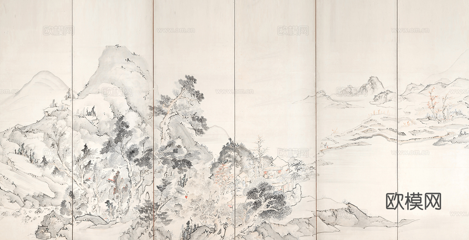 中式新中式山水意境壁纸壁画 山水硬包装饰画下载