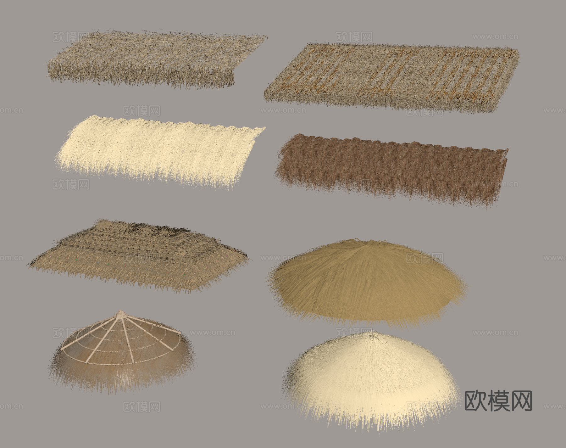 中式茅草遮阳棚 草棚干枯杂草草棚su模型