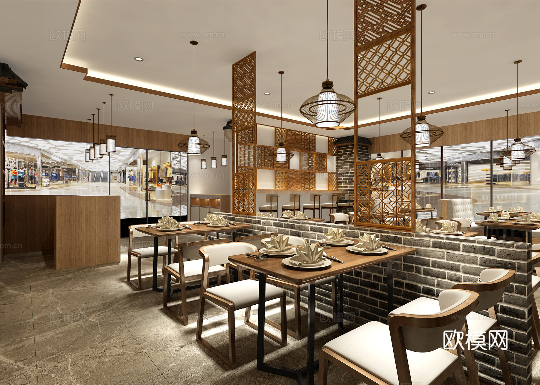 禅意中式餐厅3d模型下载（渲染图1）