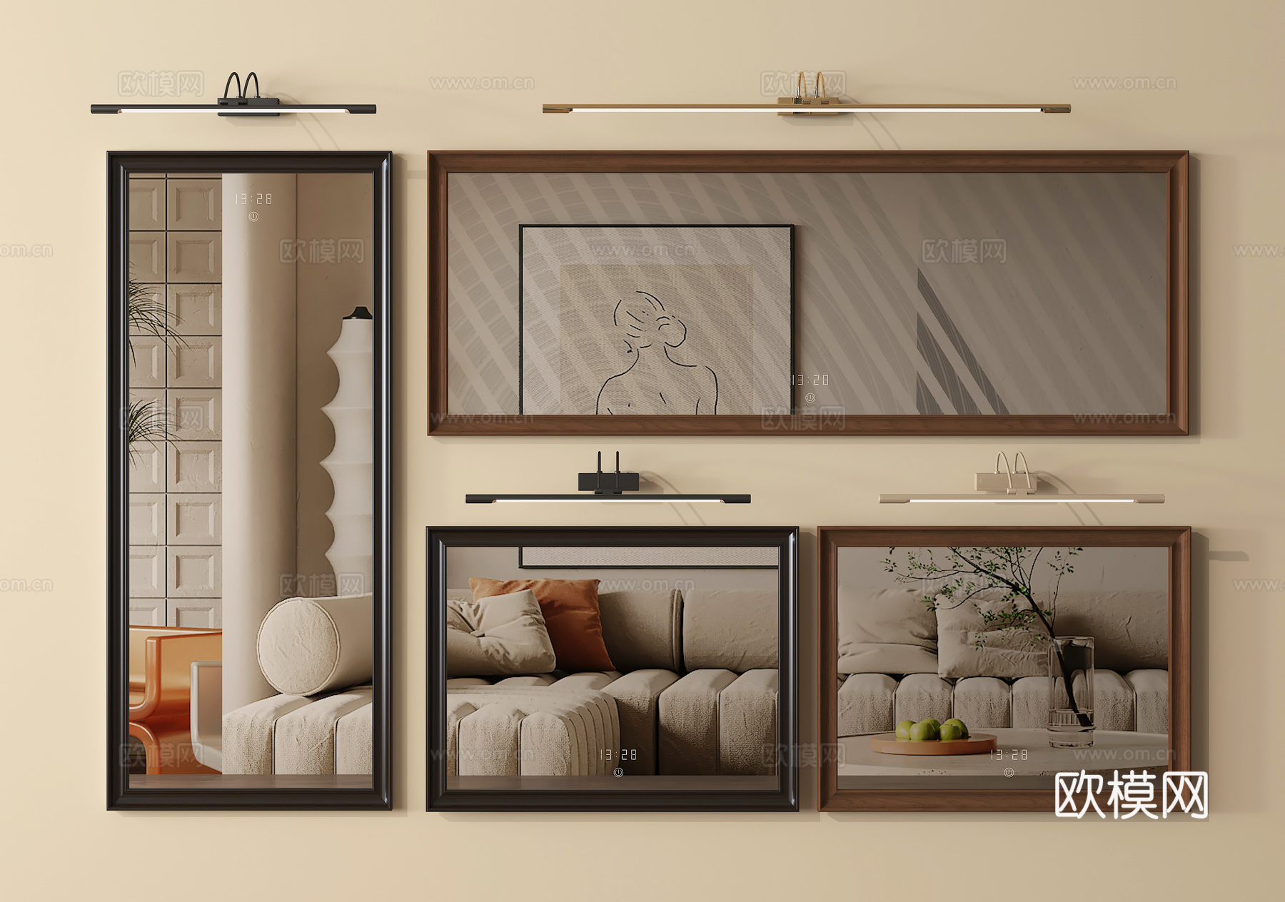 中古风镜子 化妆镜 装饰镜 落地镜su模型