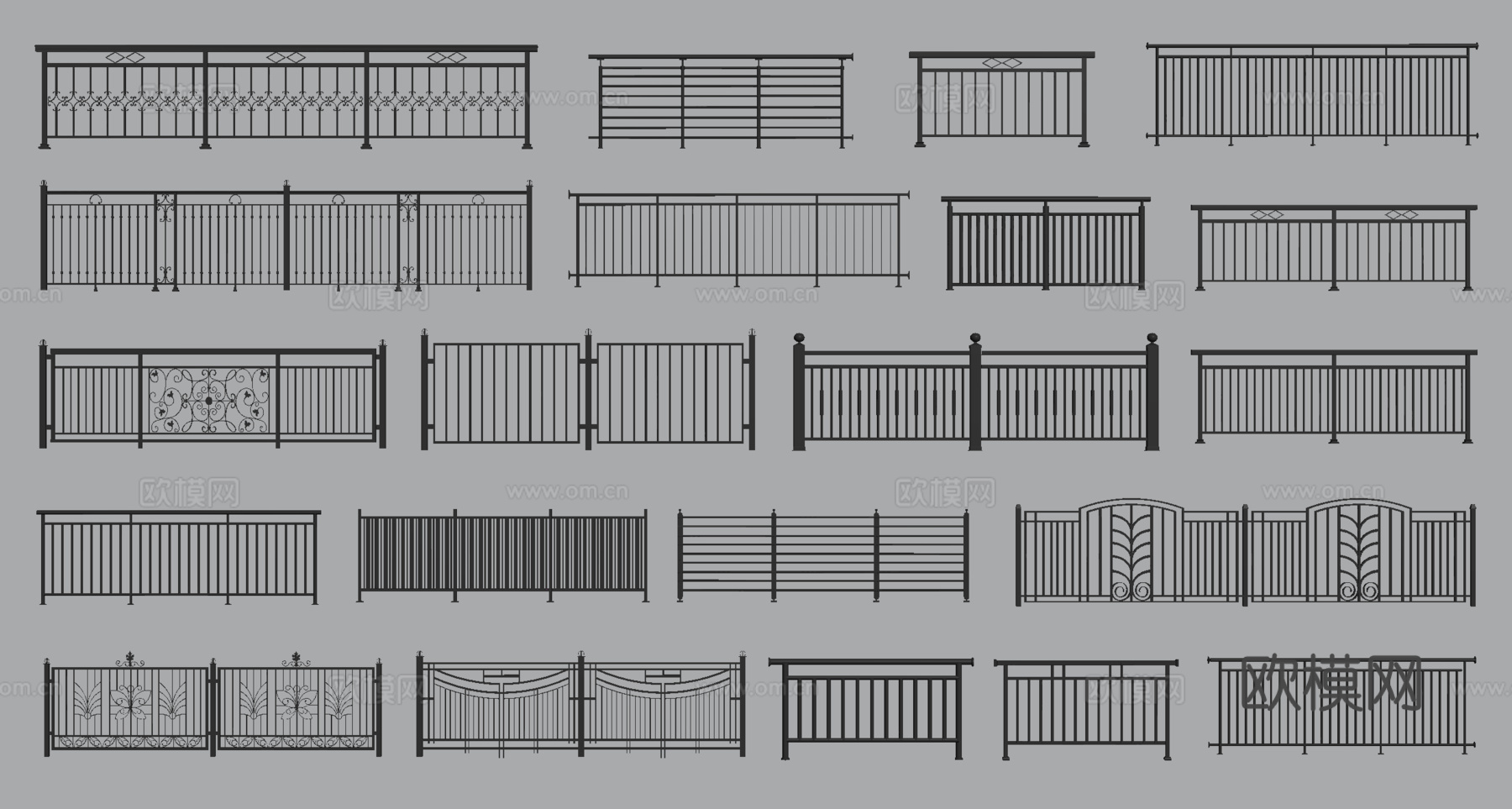 现代铁艺栏杆 护栏 围栏 铁艺栅栏 防护栏 阳台栏杆su模型