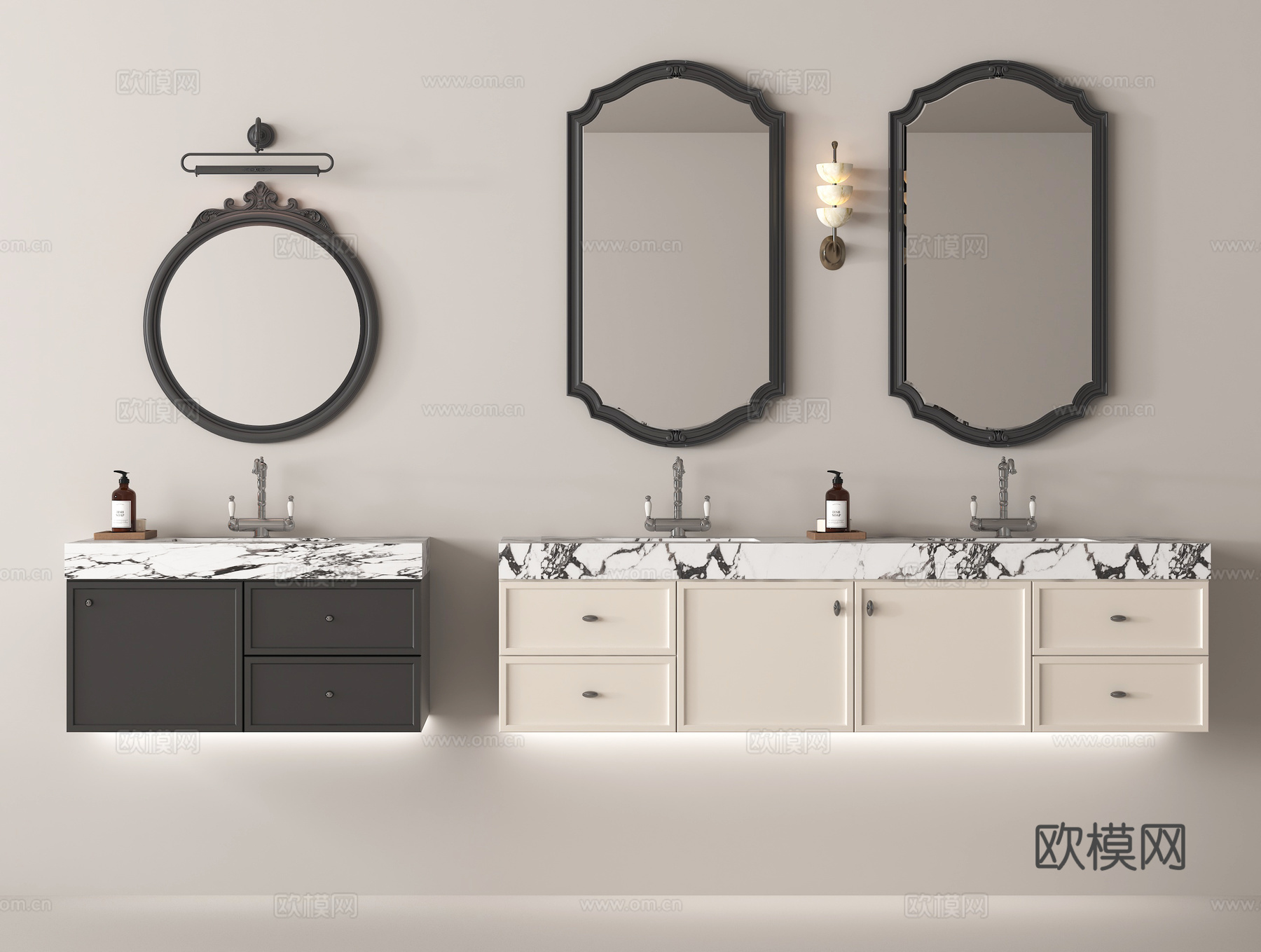 法式浴室柜 卫浴摆件 镜子su模型