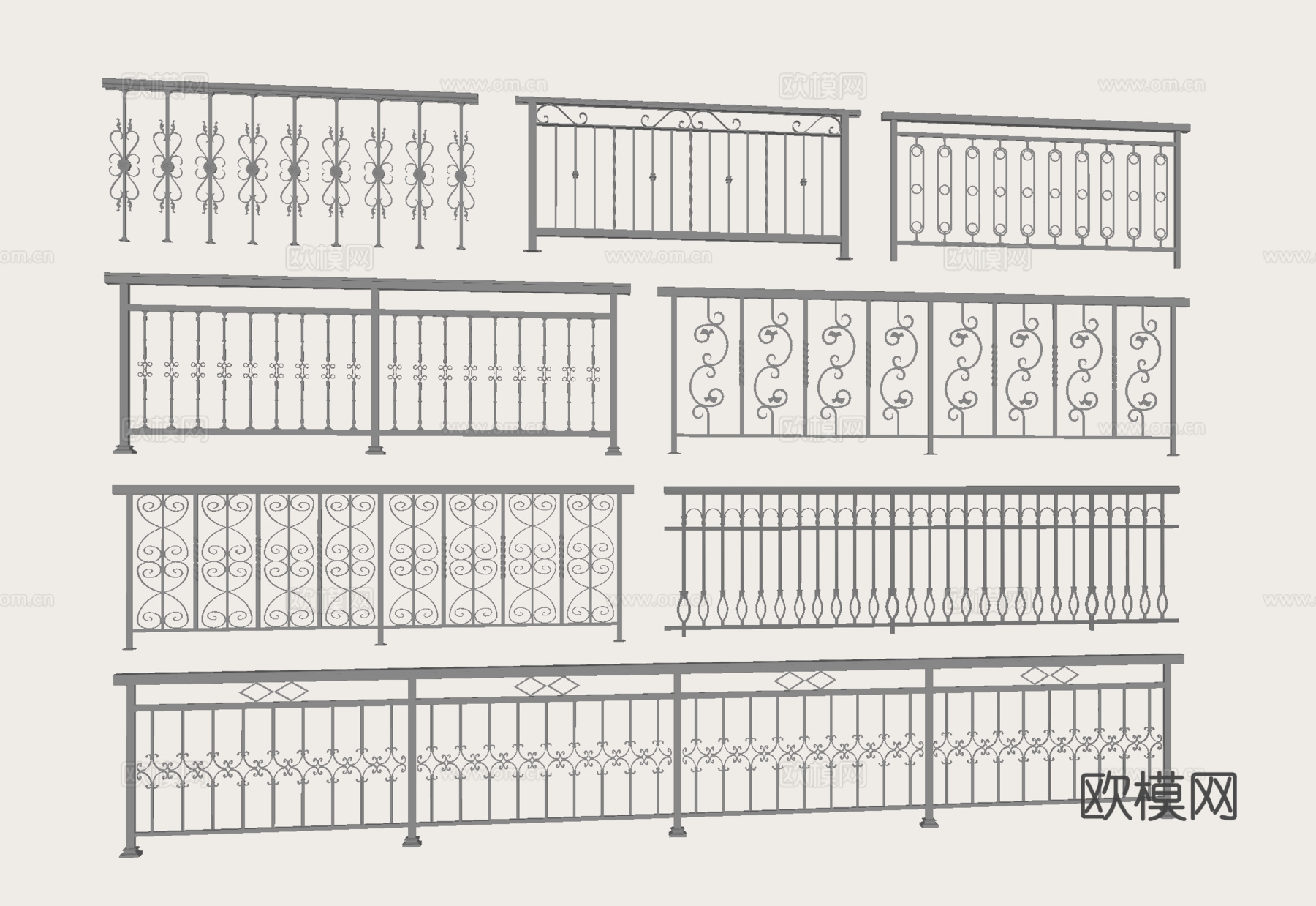 现代围栏护栏 现代栏杆 铁艺栏杆 阳台栏杆su模型