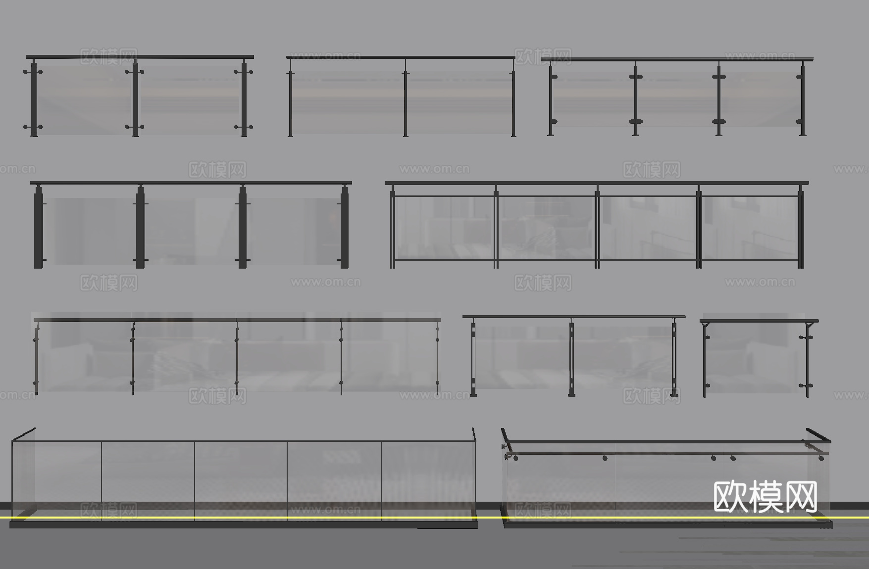 现代围栏护栏 玻璃围栏 栏杆 扶手 阳台护栏su模型