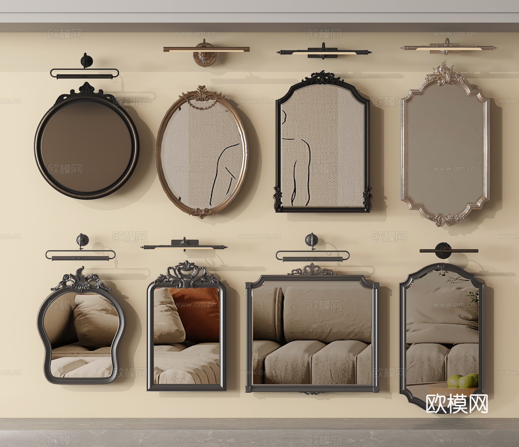 法式镜子 浴室镜 化妆镜 装饰镜 异形镜子su模型