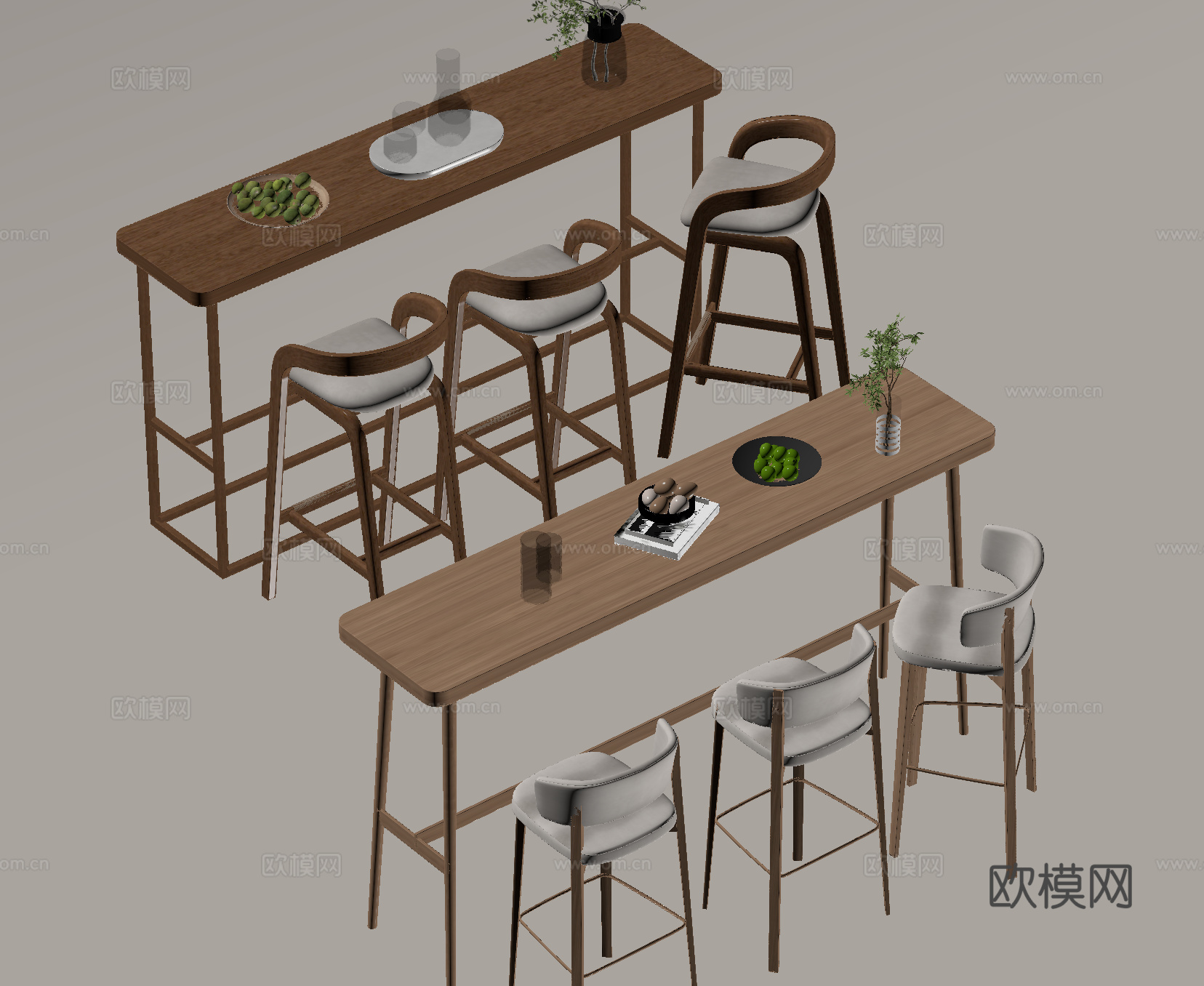 北欧吧台 吧椅 单椅 木材su模型