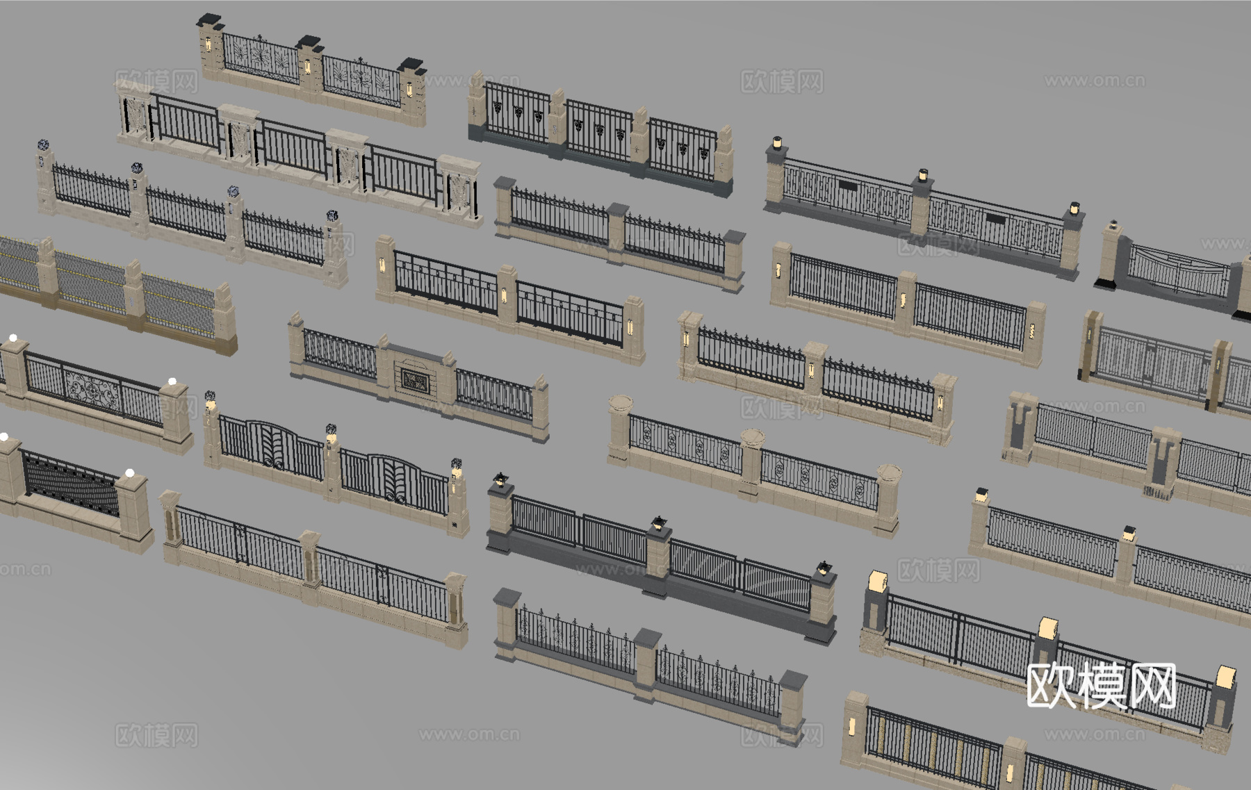 现代围栏护栏 围墙 别墅围墙 小区围墙su模型