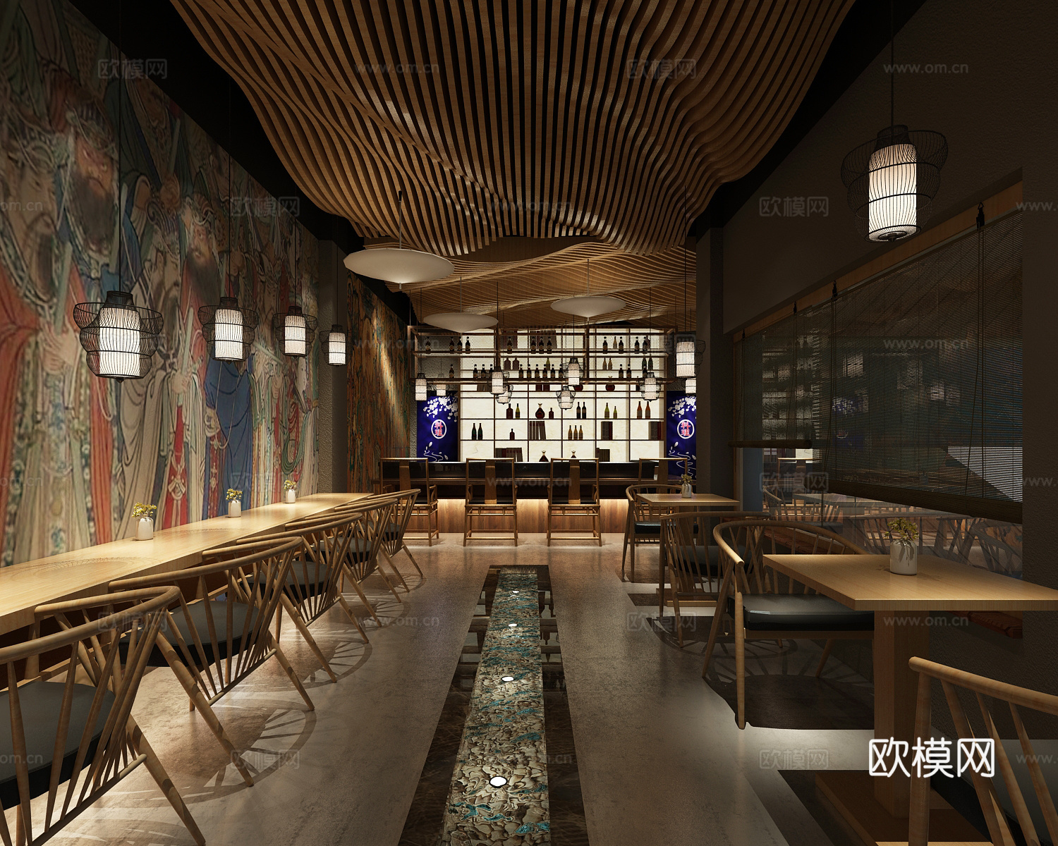 日式休闲餐厅3d模型下载（渲染图1）